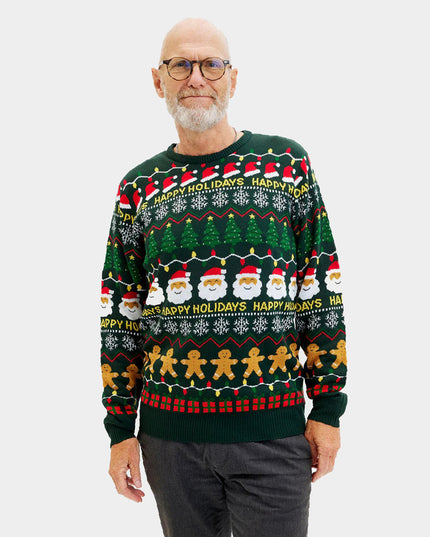 Green Happy Holidays Christmas Sweater for Men