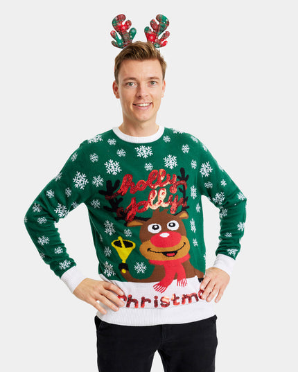 Green "Holly Jolly" Sequined Christmas Sweater for Men