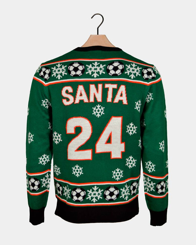 Green Santa Playing Soccer Christmas Sweater