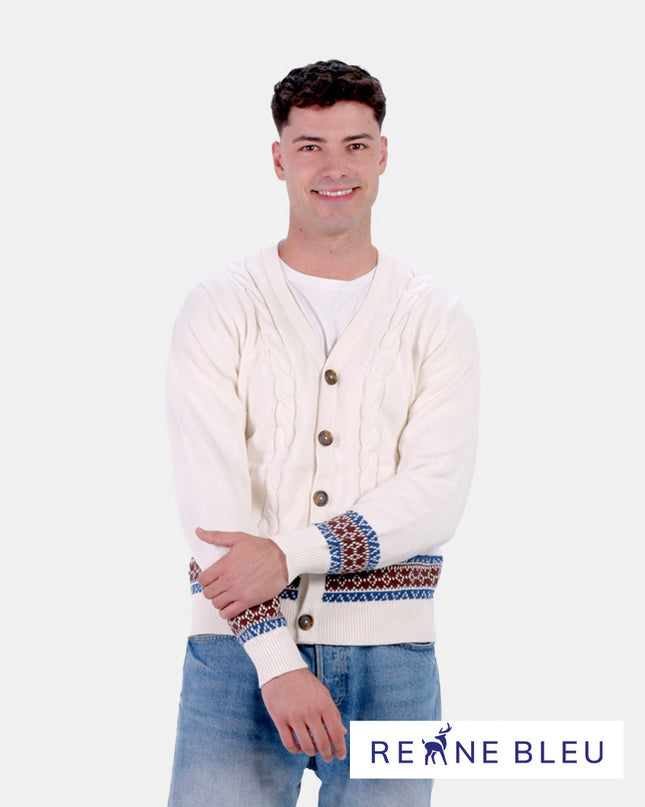Suéter Cardigan de Algodón Orgánico Alpino para Hombres con Reno