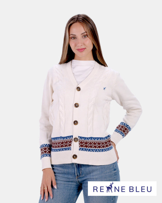 Suéter Cardigan de Algodón Orgánico para Mujeres con Reno