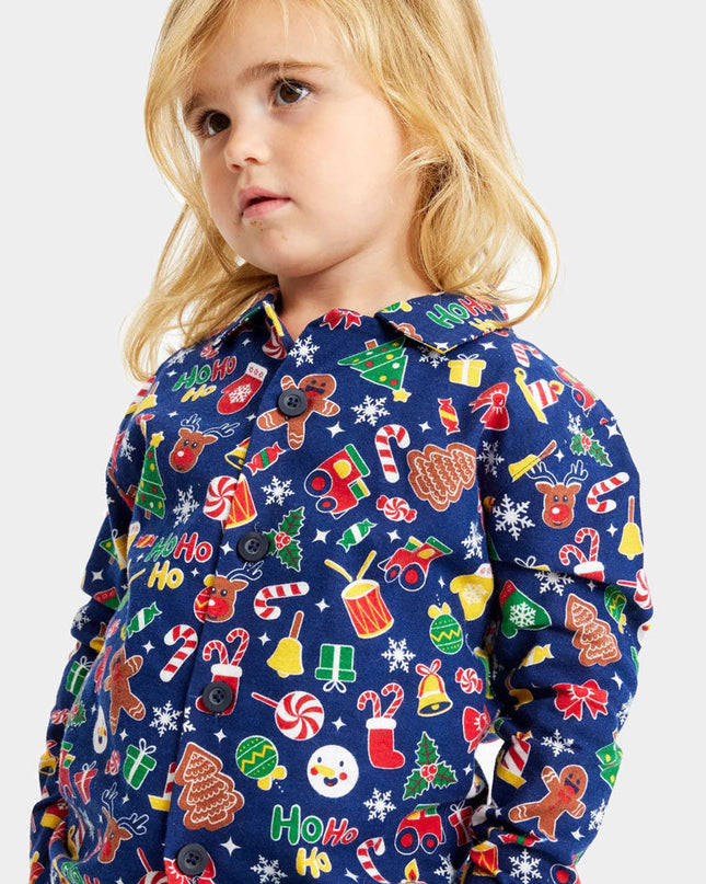 Kids Blue Christmas Pajamas with Holiday Patterns