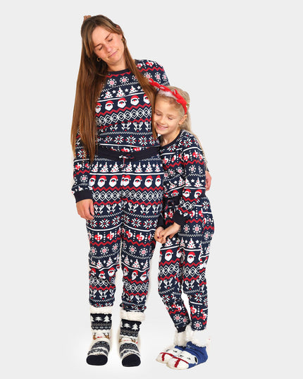 Christmas Pajamas for Kids in Blue with Santa and Trees