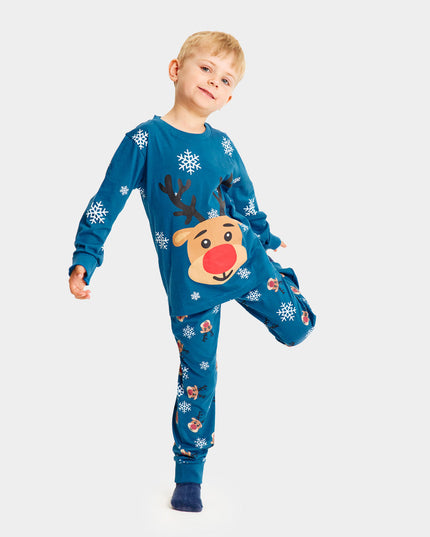 Børns blå julepyjamas med Rudolph