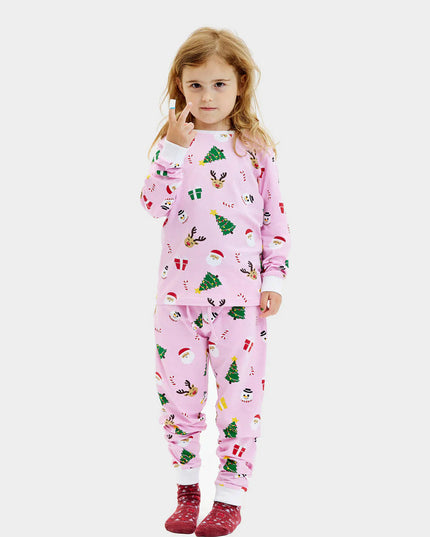 Kids' Pink Christmas Pajamas with Holiday Patterns