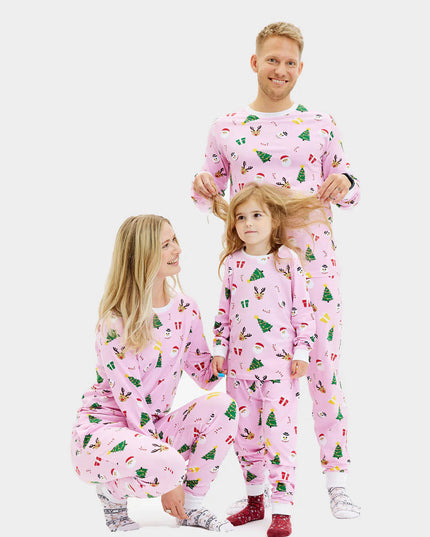 Kids' Pink Christmas Pajamas with Holiday Patterns