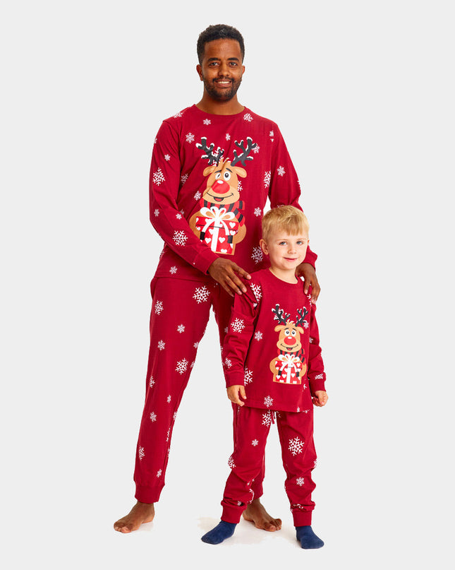 Kids Red Christmas Pajamas with Rudolph