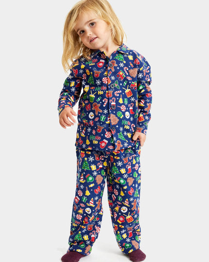 Family Christmas Pajamas in Blue with Holiday Patterns