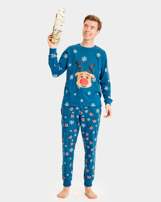 Family Christmas Pajamas in Blue with Rudolph the Reindeer