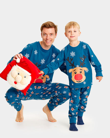 Family Christmas Pajamas in Blue with Rudolph the Reindeer