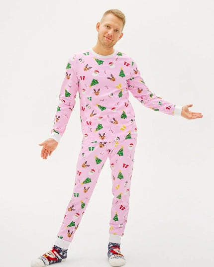 Pink Family Christmas Pajamas with Holiday Patterns