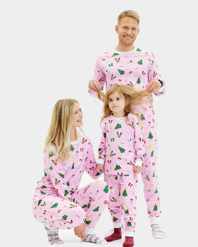 Pink Family Christmas Pajamas with Holiday Patterns