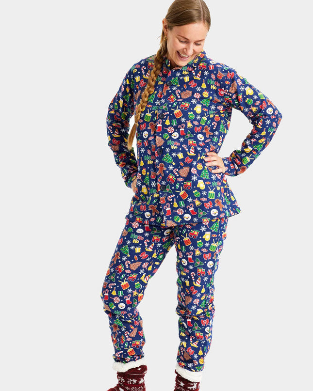 Unisex Blue Christmas Pajamas with Holiday Patterns
