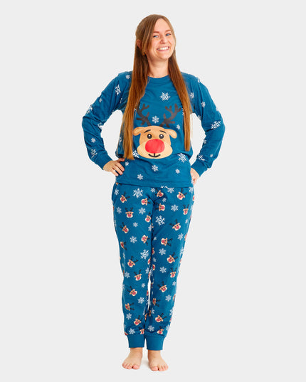 Christmas Pajamas for Adults in Blue with Rudolph