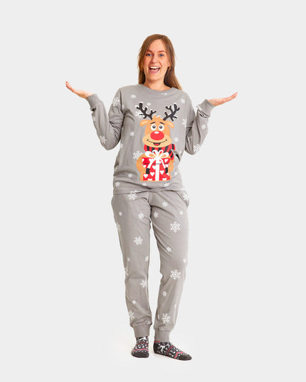 Christmas Pajamas for Adults in Gray with Rudolph