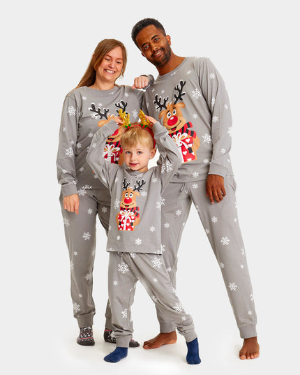 Christmas Pajamas for Adults in Gray with Rudolph