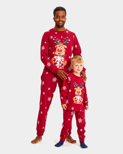 Unisex Adult Red Pajamas with Rudolph the Reindeer