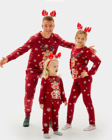Unisex Adult Red Pajamas with Rudolph the Reindeer