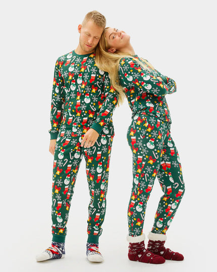 Green Unisex Christmas Pajamas for Adults with Holiday Patterns