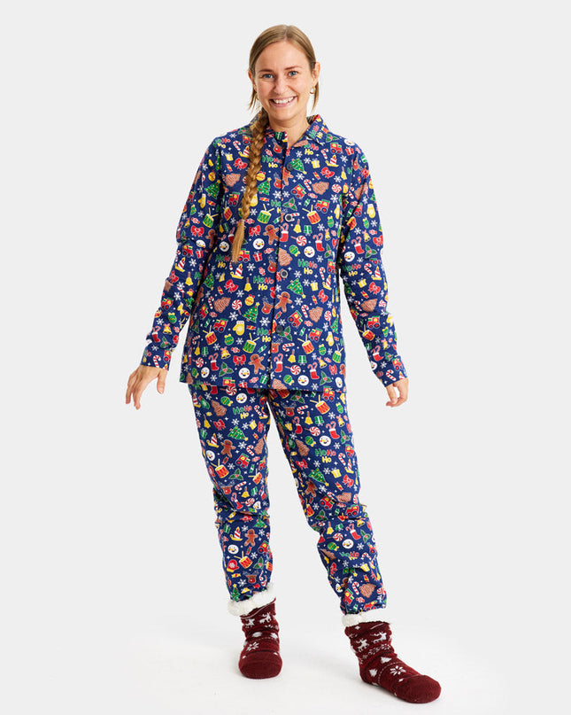 Unisex Blue Christmas Pajamas with Holiday Patterns
