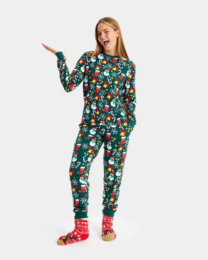 Green Unisex Christmas Pajamas for Adults with Holiday Patterns