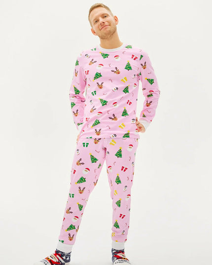 Unisex Pink Christmas Pajamas with Holiday Patterns