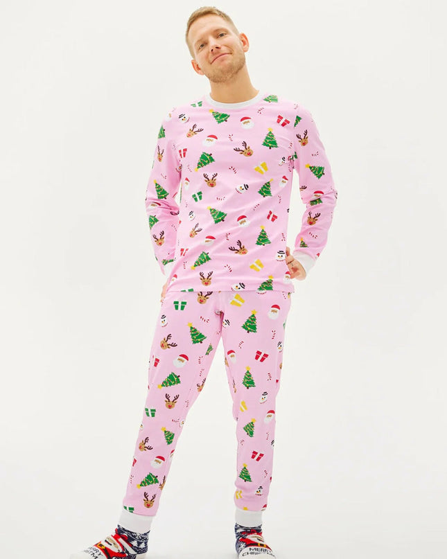 Unisex Pink Christmas Pajamas with Holiday Patterns