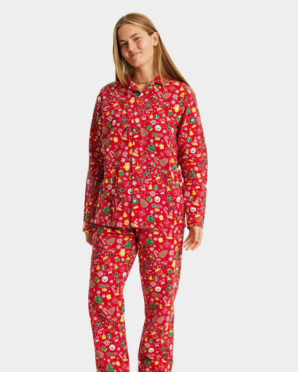 Red Unisex Christmas Pajamas for Adults with Holiday Patterns