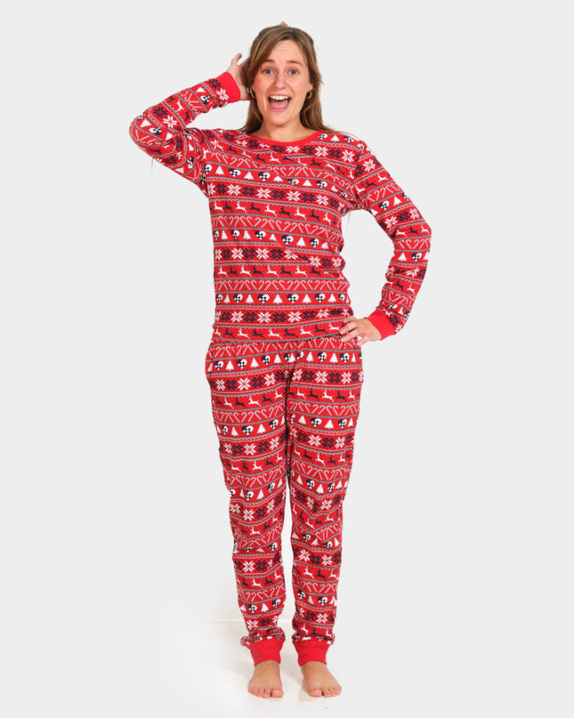 Kids Red Christmas Pajamas with Reindeer and Trees
