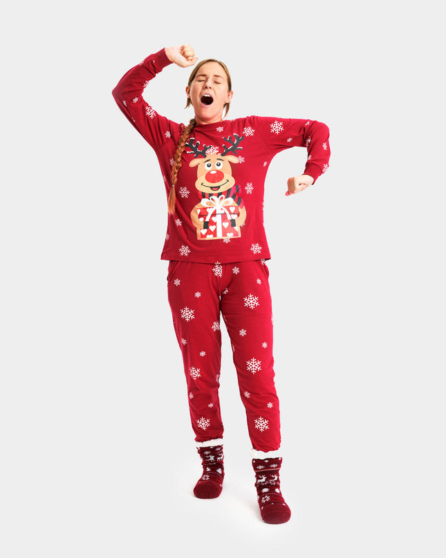 Unisex Adult Red Pajamas with Rudolph the Reindeer
