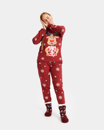 Unisex Adult Red Pajamas with Rudolph the Reindeer