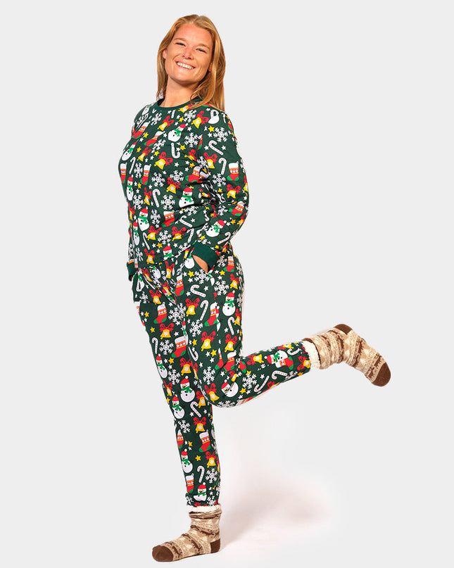 Unisex Green Christmas Pajamas with Holiday Patterns