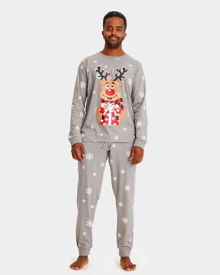Christmas Pajamas for Adults in Gray with Rudolph