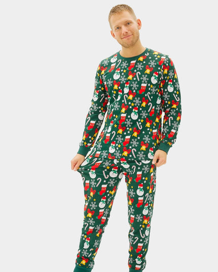 Green Unisex Christmas Pajamas for Adults with Holiday Patterns