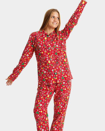 Unisex Red Christmas Pajamas with Holiday Patterns