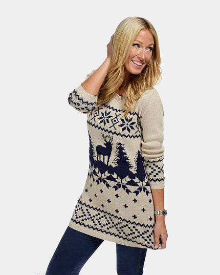 Classic Beige and Navy Christmas Dress