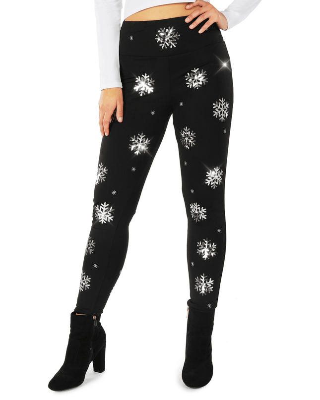 Sequined Snowflake High Waisted Leggings