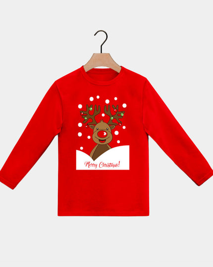 Rød langærmet juleshirt til børn med Rudolph