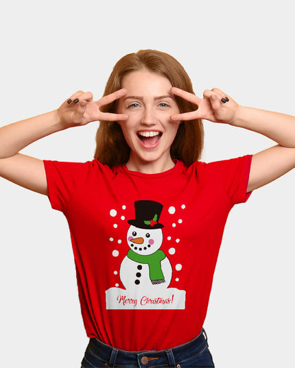 Red Christmas T-Shirt for Men and Women with Snowman