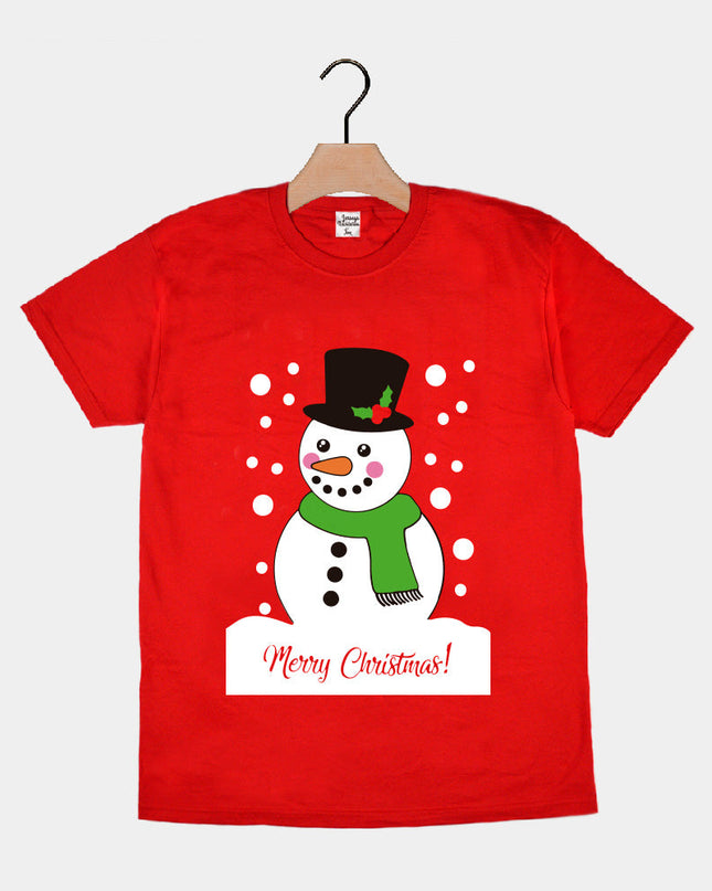 Red Christmas T-Shirt for Men and Women with Snowman