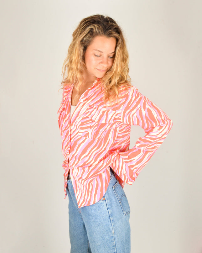 Pink Stribet Tigris Bluse
