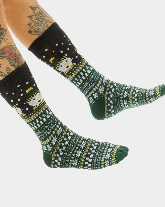 Unisex Green Christmas Socks with Snowman Design