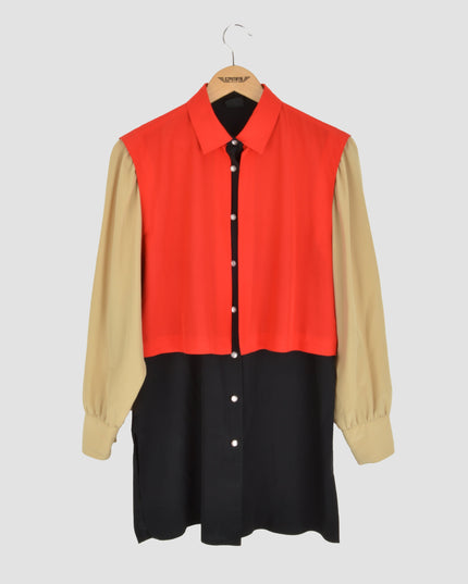 Rød farveblok vintage bluse