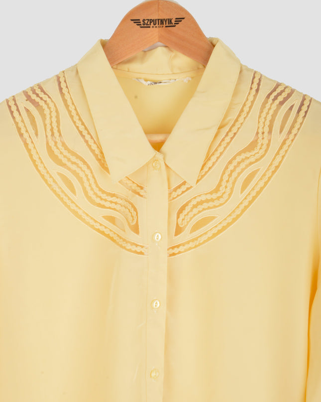 Vintage Blouse - Sheer Neckline | Yellow | Christmas Pajamas for All