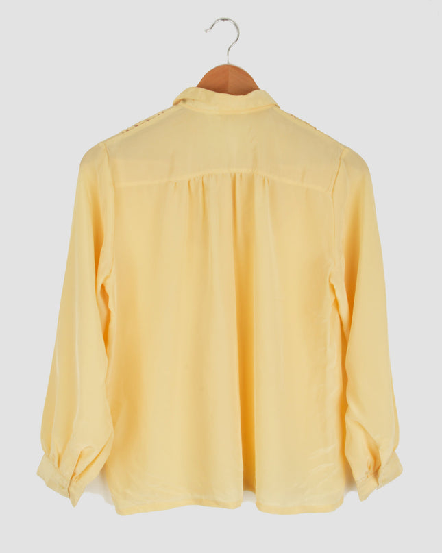 Vintage Blouse - Sheer Neckline | Yellow | Christmas Pajamas for All
