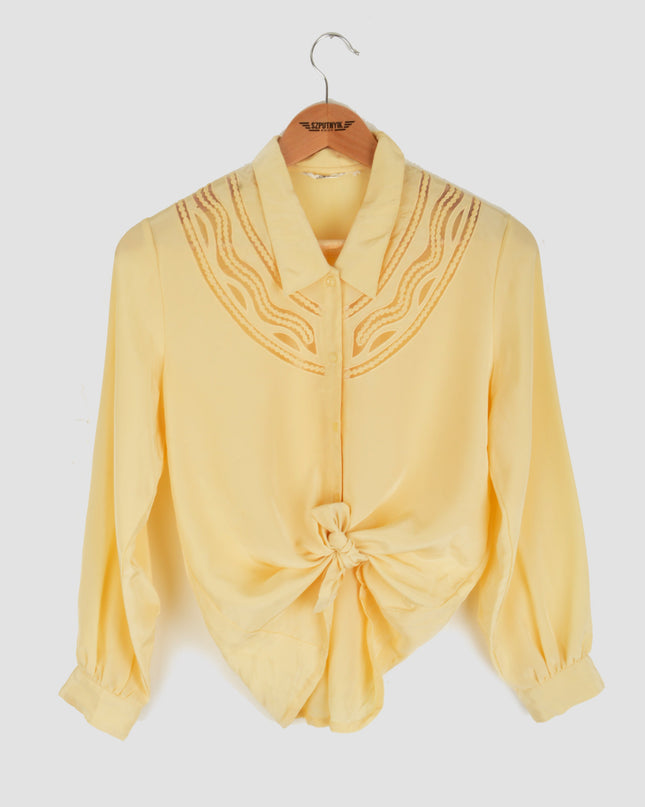 Vintage Blouse - Sheer Neckline | Yellow | Christmas Pajamas for All