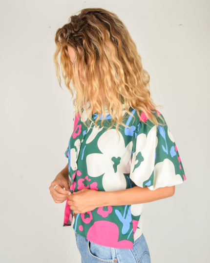 Green Floral Bouquet Blouse
