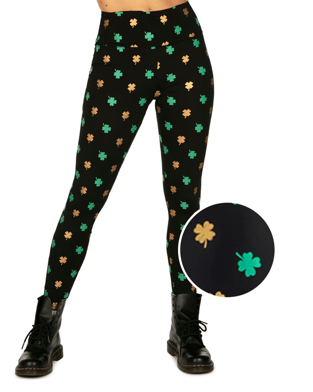 Gold Foil Clover High Waisted Leggings