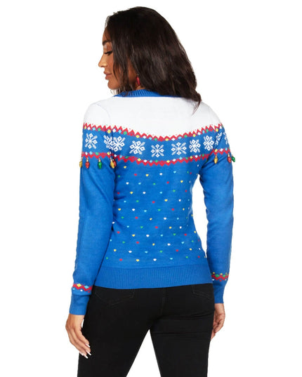 Women's Blue Christmas Lights Cardigan Sweater