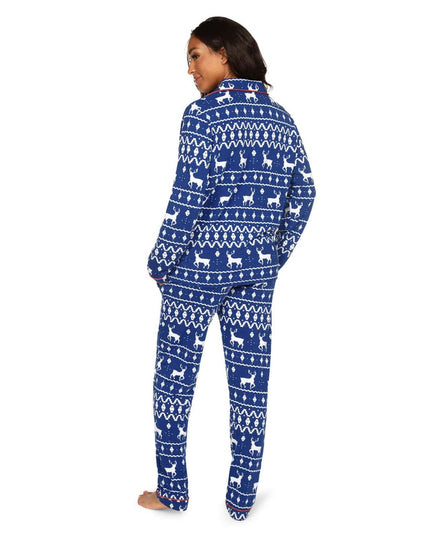 Women's Blå Rensdyr Krave Pyjamas Sæt